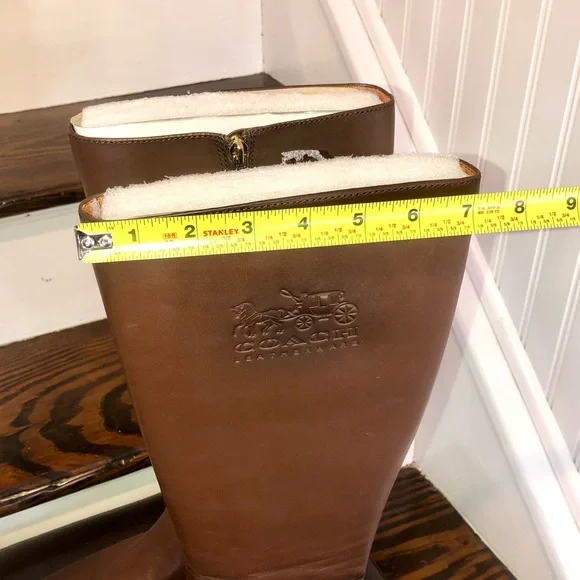 COACH Brown Leather Knee High Moto Riding Boots Sz 9.5 NWOB - Picture 7 of 10